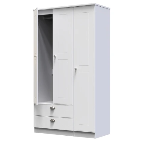 VIC131-WA - Victoria - 3 Door 2 Drawer Triple Plain Wardrobe - White Ash Finish