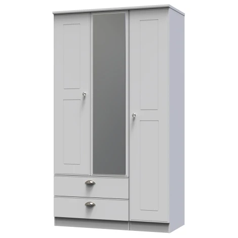 VIC132-GM - Victoria - 3 Door 2 Drawer Triple Mirror Wardrobe - Grey Matt Finish