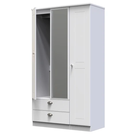 VIC132-WA - Victoria - 3 Door 2 Drawer Triple Mirror Wardrobe - White Ash Finish