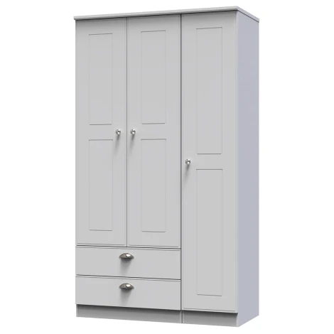 VIC141-GM - Victoria - 3 Door 2 Drawer Triple Tall Plain Wardrobe - Grey Matt Finish