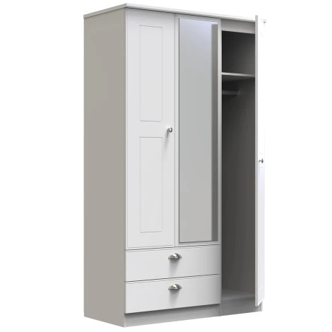VIC142-WA - Victoria - 3 Door 2 Drawer Triple Tall Mirror Wardrobe - White Ash Finish