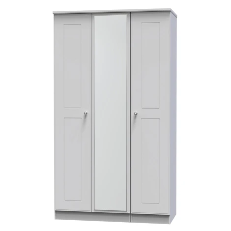 VIC147-GM - Victoria - 3 Door Triple Tall Mirror Wardrobe - Grey Matt Finish