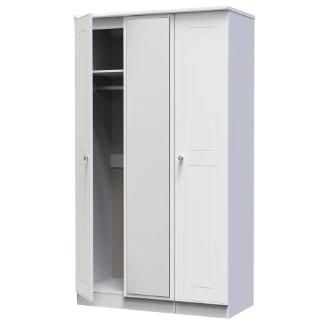 VIC147-WA - Victoria - 3 Door Triple Tall Mirror Wardrobe - White Ash Finish
