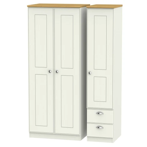 VIC150-CARO - Victoria - Cream Ash with Riviera Oak Top 3 Door 2 Small Drawer Triple Wardrobe