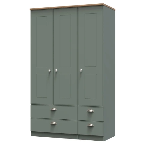VIC151-RGRO - Victoria Reed Green & Riviera Oak 3 Door 4 Drawer Triple Wardrobe