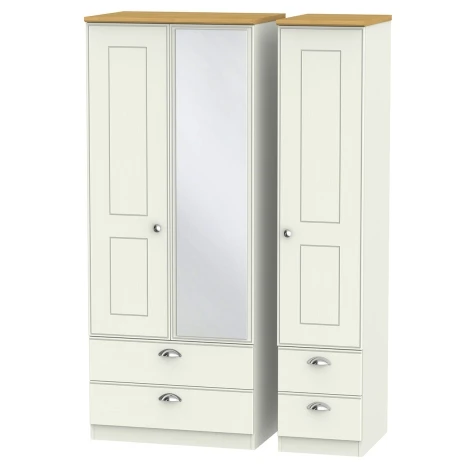VIC152-CARO - Victoria Cream Ash & Riviera Oak 3 Door 4 Drawer Triple Mirror Wardrobe