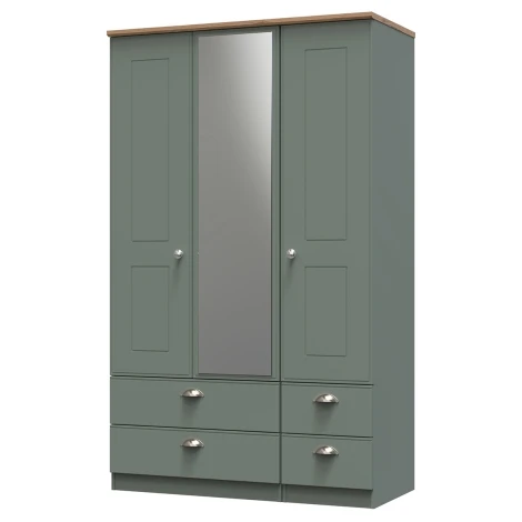 VIC152-RGRO - Victoria Reed Green & Riviera Oak 3 Door 4 Drawer Triple Mirror Wardrobe