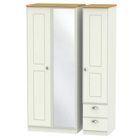 VIC157-CARO - Victoria Cream Ash & Riviera Oak 3 Door 2 Drawer Triple Mirror Wardrobe