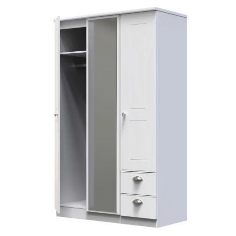 VIC157-WA - Victoria White Ash 3 Door 2 Drawer Triple Mirror Wardrobe