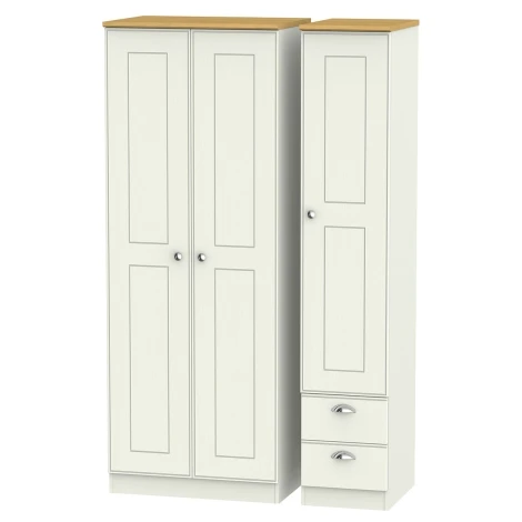VIC160-CARO - Victoria Cream Ash & Riviera Oak 3 Door 2 Drawer Tall Triple Wardrobe