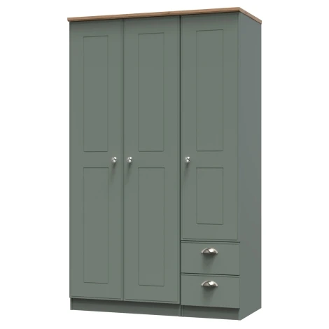 VIC160-RGRO - Victoria Reed Green & Riviera Oak 3 Door 2 Drawer Tall Triple Wardrobe