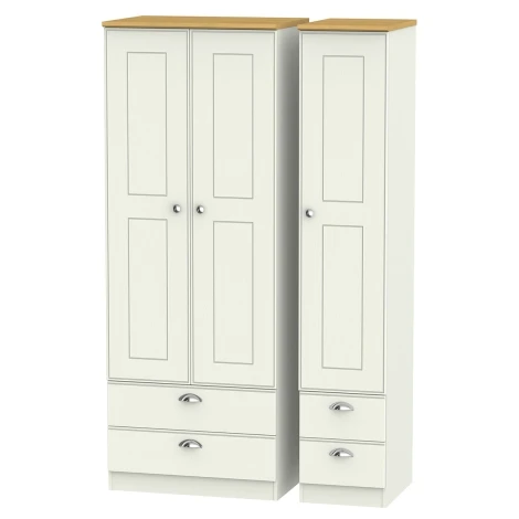 VIC161-CARO - Victoria Cream Ash & Riviera Oak 3 Door 4 Drawer Tall Triple Wardrobe