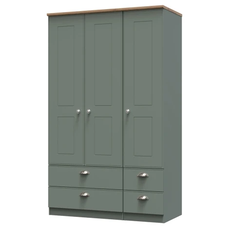 VIC161-RGRO - Victoria Reed Green & Riviera Oak 3 Door 4 Drawer Tall Triple Wardrobe