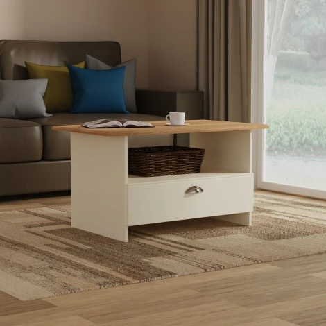 VIC225-CARO - Victoria Cream Ash & Riviera Oak Bottom Draw Coffee Table