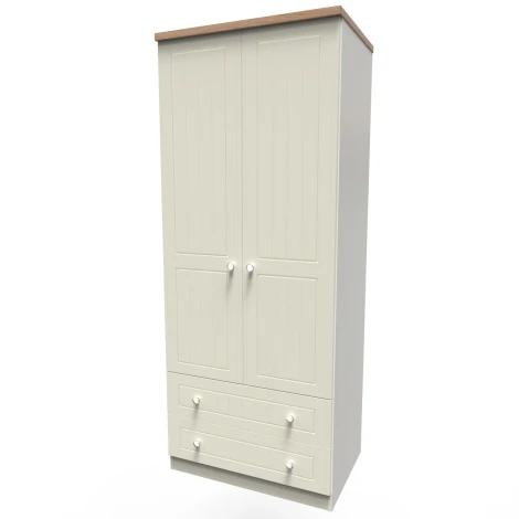 VIE061-CABO - Vienna Cream Ash & Bardolino Oak 2 Door 2 Drawer Double Plain Wardrobe