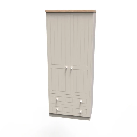 VIE061KABO - Vienna Kashmir Ash & Bardolino Oak 2 Door 2 Drawer Double Plain Wardrobe