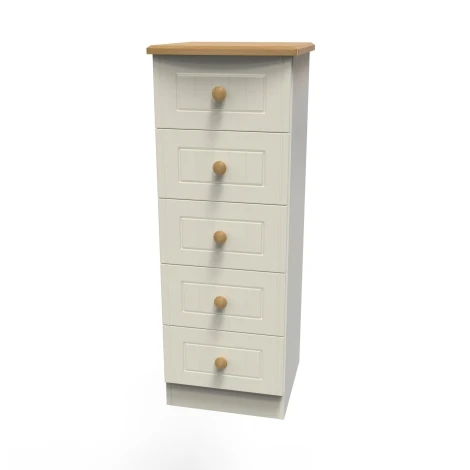 WAR003-CO - Warwick Cream Ash & Modern Oak 5 Drawer Locker