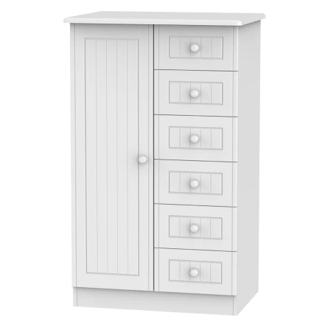 WAR059-WM - Warwick White Matt 1 Door 6 Drawer Kids Wardrobe