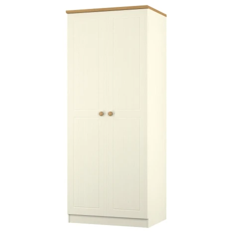 WAR060-CO - Warwick Cream Ash & Modern Oak 2 Door Double Plain Wardrobe