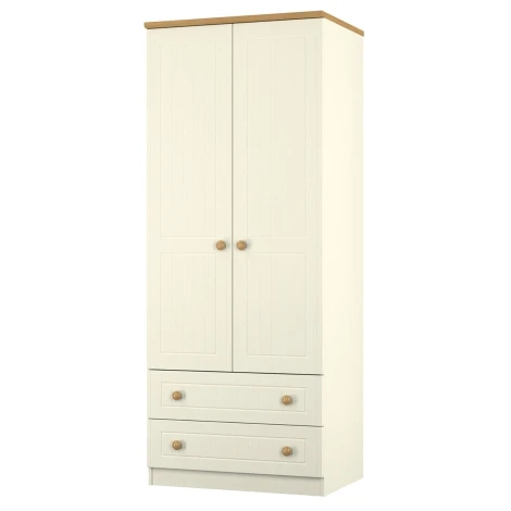 WAR061CO - Warwick Cream Ash & Modern Oak 2 Door 2 Drawer Double Plain Wardrobe