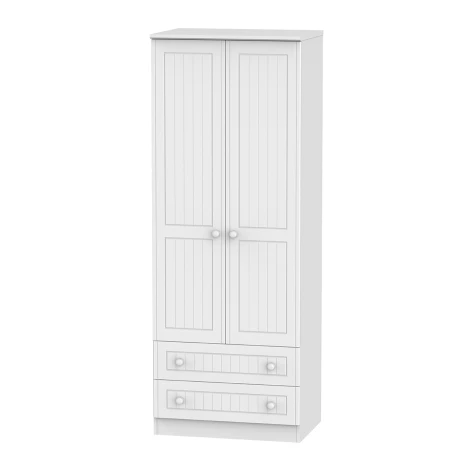 WAR081-WM - Warwick White Matt 2 Door 2 Drawer Double Tall Plain Wardrobe