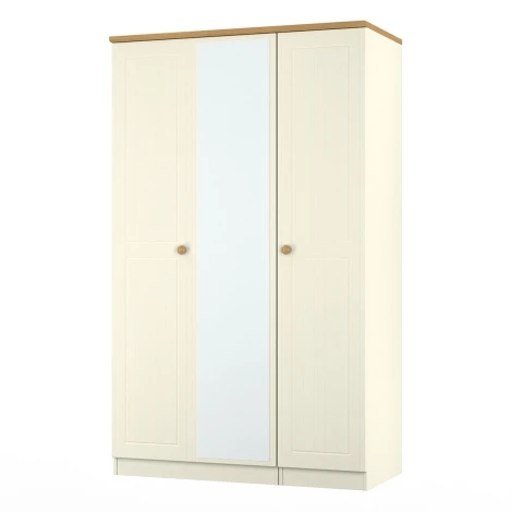 WAR137-CO - Warwick Cream Ash & Modern Oak Triple Mirror Wardrobe