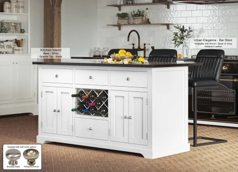 CKI01B-B - White Kitchen Island With Black Granite Worktop