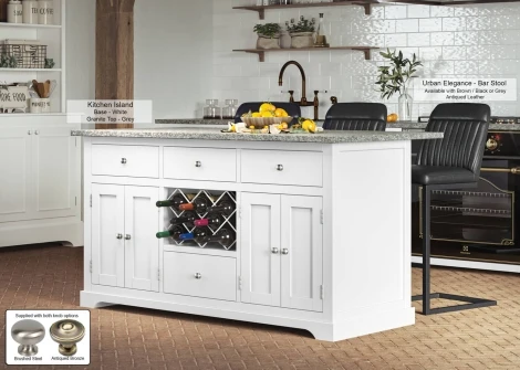 CKI01B-G - White Kitchen Island With Grey Granite Worktop