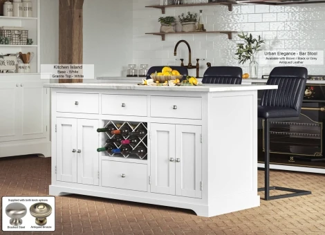 CKI01B-W - White Kitchen Island With White Marble Worktop