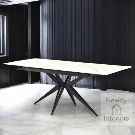ET2318A-1620-GW - White & Gold Gloss Ceramic Extending Dining Table (160cm-200cm)