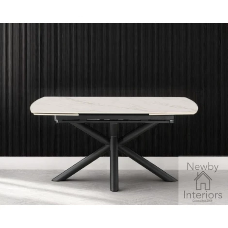 White & Gold Gloss Ceramic Swivel Extending Dining Table (160cm-240cm)