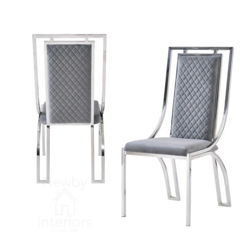 DC2011 - Windsor Grey Velvet & Silver Dining Chair (Pair)