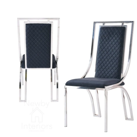 DC2012 - Windsor Black Velvet & Silver Dining Chair (Pair)