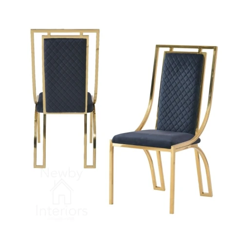 DC2013 - Windsor Black Velvet & Gold Dining Chair (Pair)