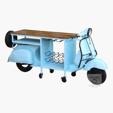 WOW-007-SMALL - Wow Blue Urban Scooter Bar Table with Wooden Top