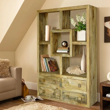 Yoga Straight Mango Bookcase With 4 Drawer