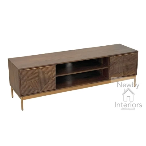 ZAN-02-NC - Zaine Dark Brown Wooden Carving Tv Unit with Gold Accent 148cm