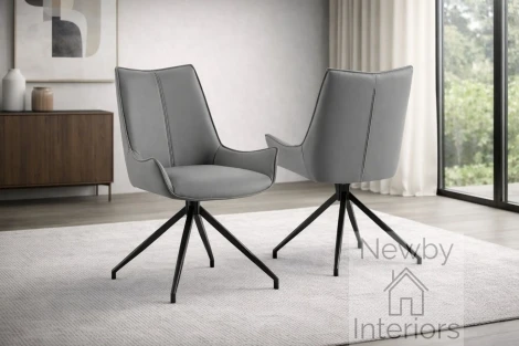 CH-147GR - Zenith Grey PU Leather Swivel Dining Chair Bucket Seat Spider Leg Base (Pair)