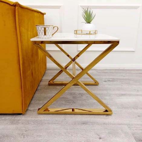 6-ETF-ZION-GOAM54 - Zion Polar White Sintered Stone & Gold Lamp Table