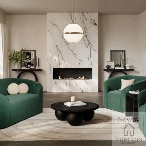 ZUMFOGCHA - Zuma Forest Green Fabric Curve Shaped Accent Chair 
